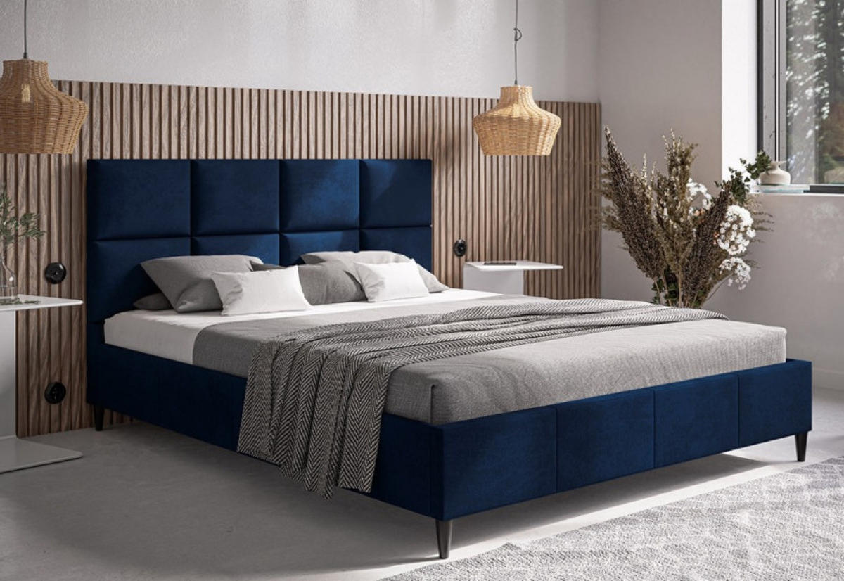 BETT Blau LUXO 1 Gepolstert Samt 180x200 cm - Blau/Schwarz, Textil (180/200cm) - Sepro Meble