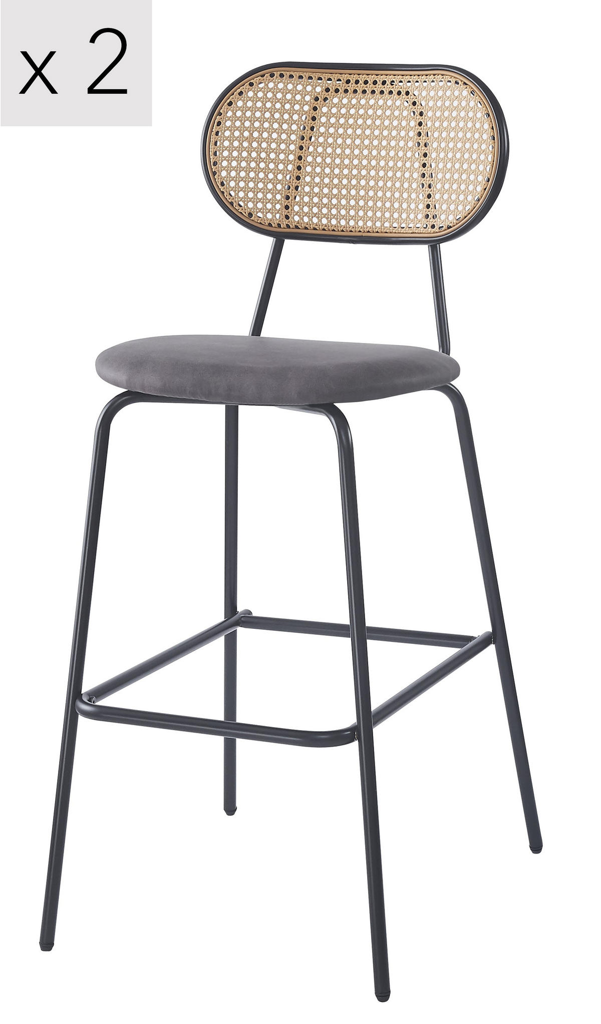 BARHOCKER 2er-Set Rattan Schwarz - Schwarz, Holz (48/108/60cm) - Nordlys