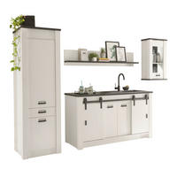 KÜCHEN-SET weiß Pinie, anthrazit 4-teilig, Küchenschrank Set im Landhaus-Stil - Anthrazit/Schwarz, Glas/Holzwerkstoff (161/201/64cm) - Furn.Design