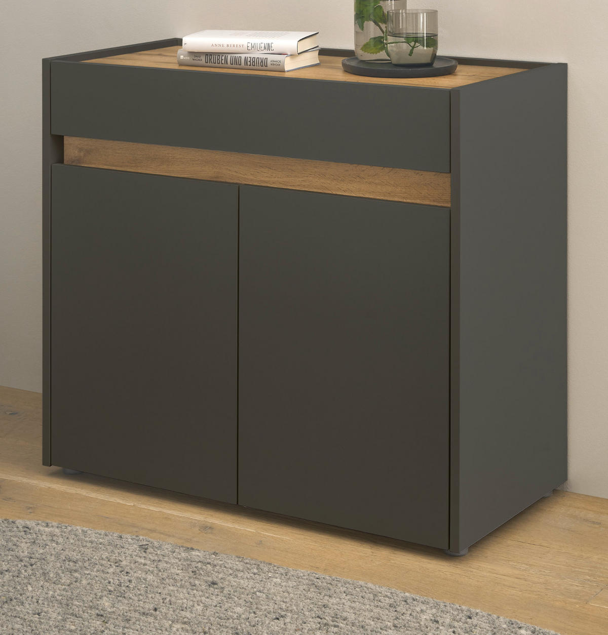 STANDCONTAINER Grau, Eiche Wotan 80 x 70 cm, Büro Kommode mit Stauraum und großem Schubkasten - Eiche Wotan/Schwarz, Holzwerkstoff/Kunststoff (80/70/40cm) - Furn.Design