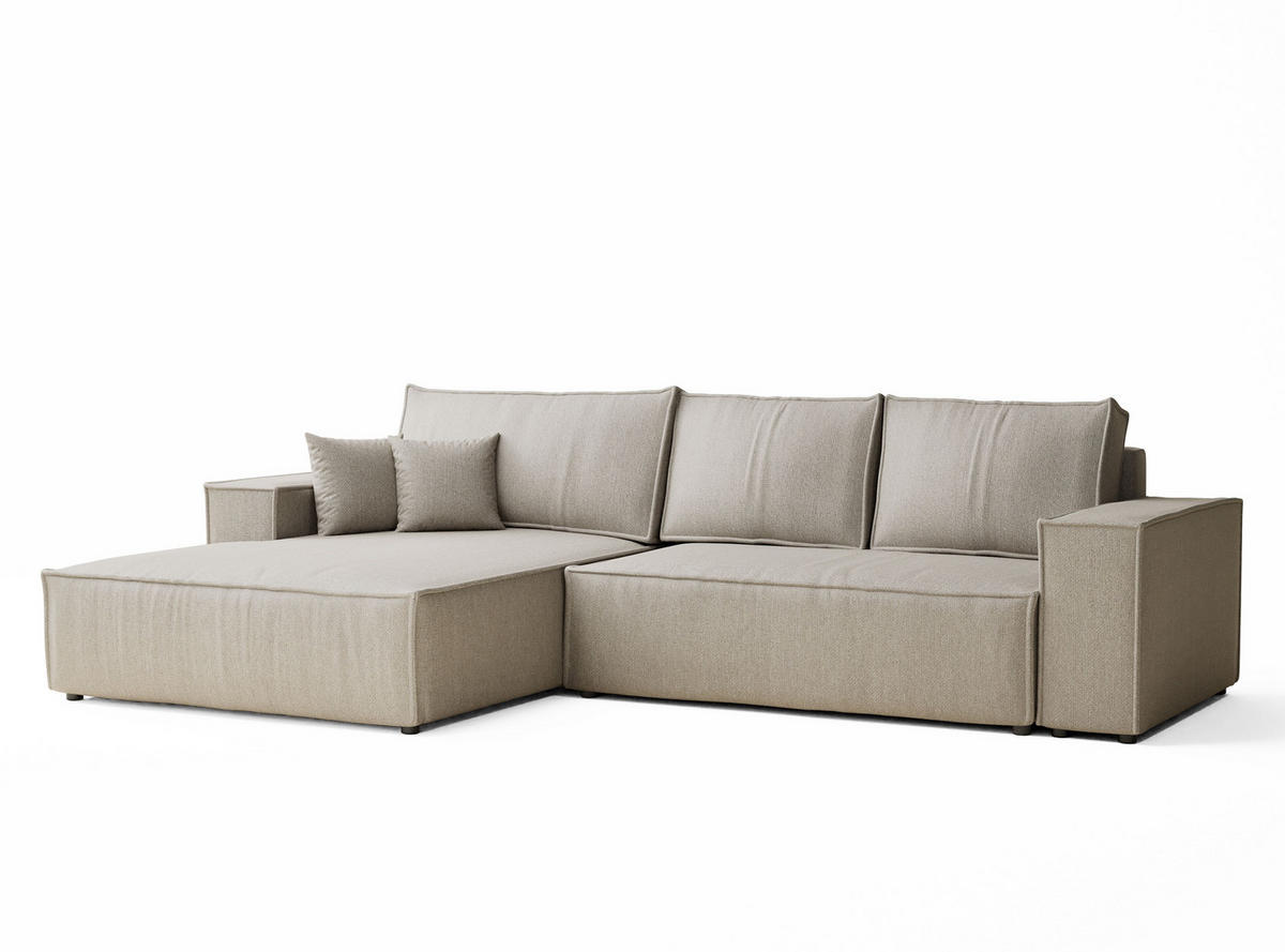 ECKSOFA MIT SCHLAFFUNKTION Maze Beige Webstoff - Beige/Schwarz, Holz/Holzwerkstoff (294/185cm) - Maison de Reve