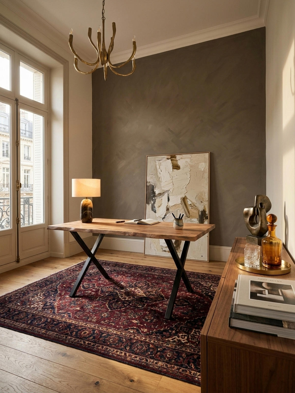 SCHREIBTISCH Massivholz X-Gestell Baumkante Handgefertigt KRETA, Goldbraun-Schwarz 180x90x76 cm - Schwarz/Braun, Holz/Metall (90/180/76cm) - KADIMA DESIGN
