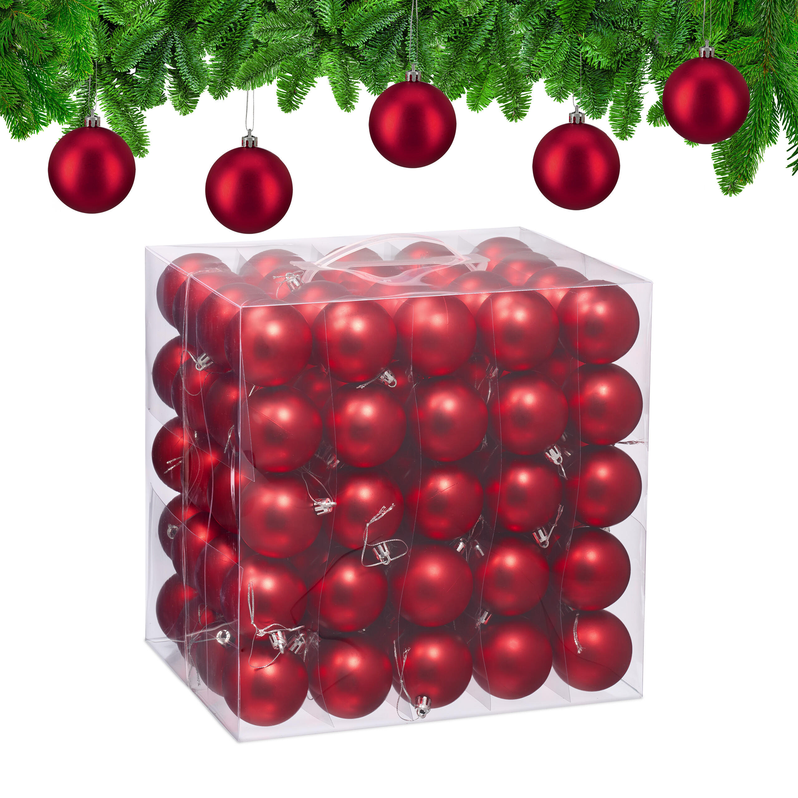 100XWEIHNACHTSKUGELN - Rot, Kunststoff (6/7/6cm) - Relaxdays
