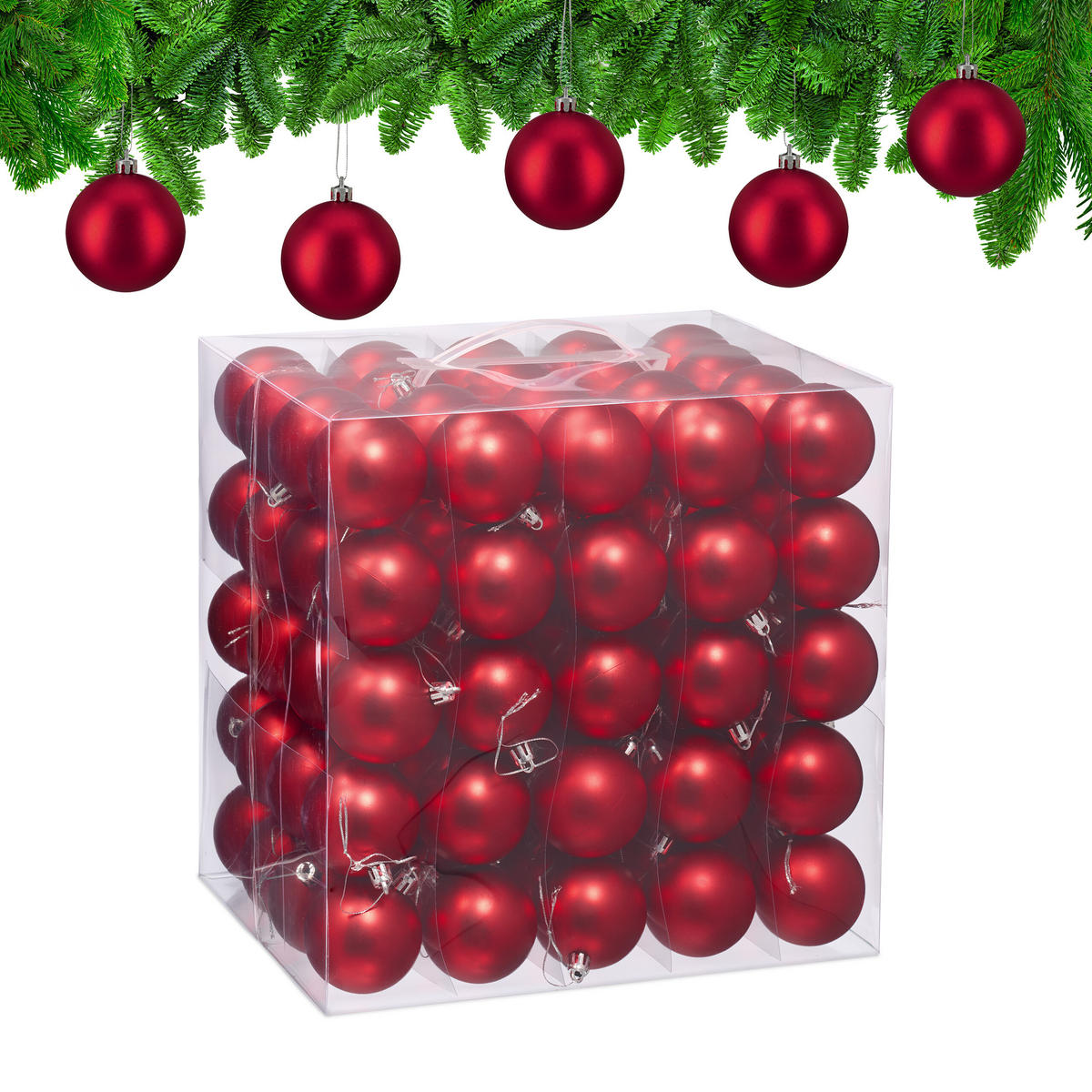 100XWEIHNACHTSKUGELN - Rot, Kunststoff (6/7/6cm) - Relaxdays