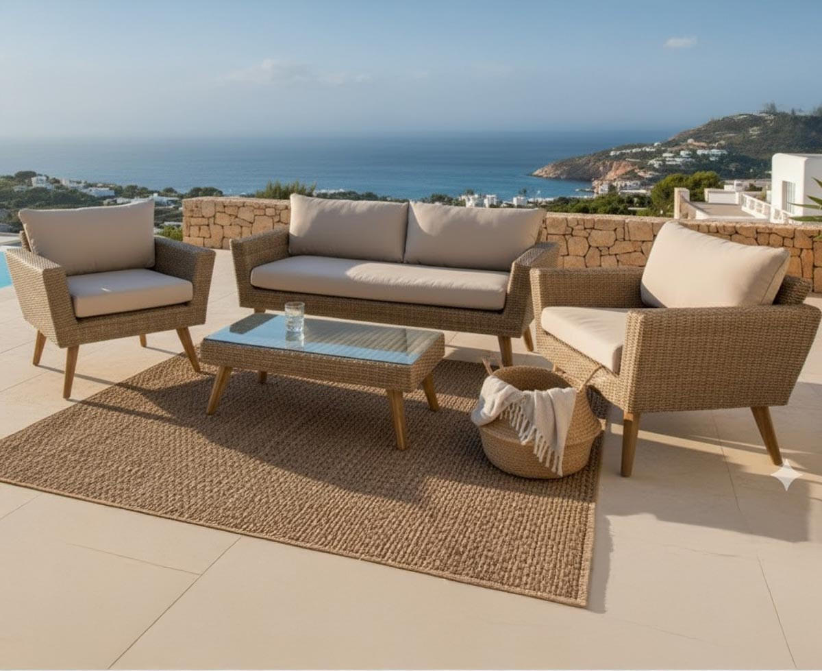 GARTENLOUNGE Set Andalucia Premium 4-tlg. mit bequemen Kissen - Beige, Metall - EUROFAR