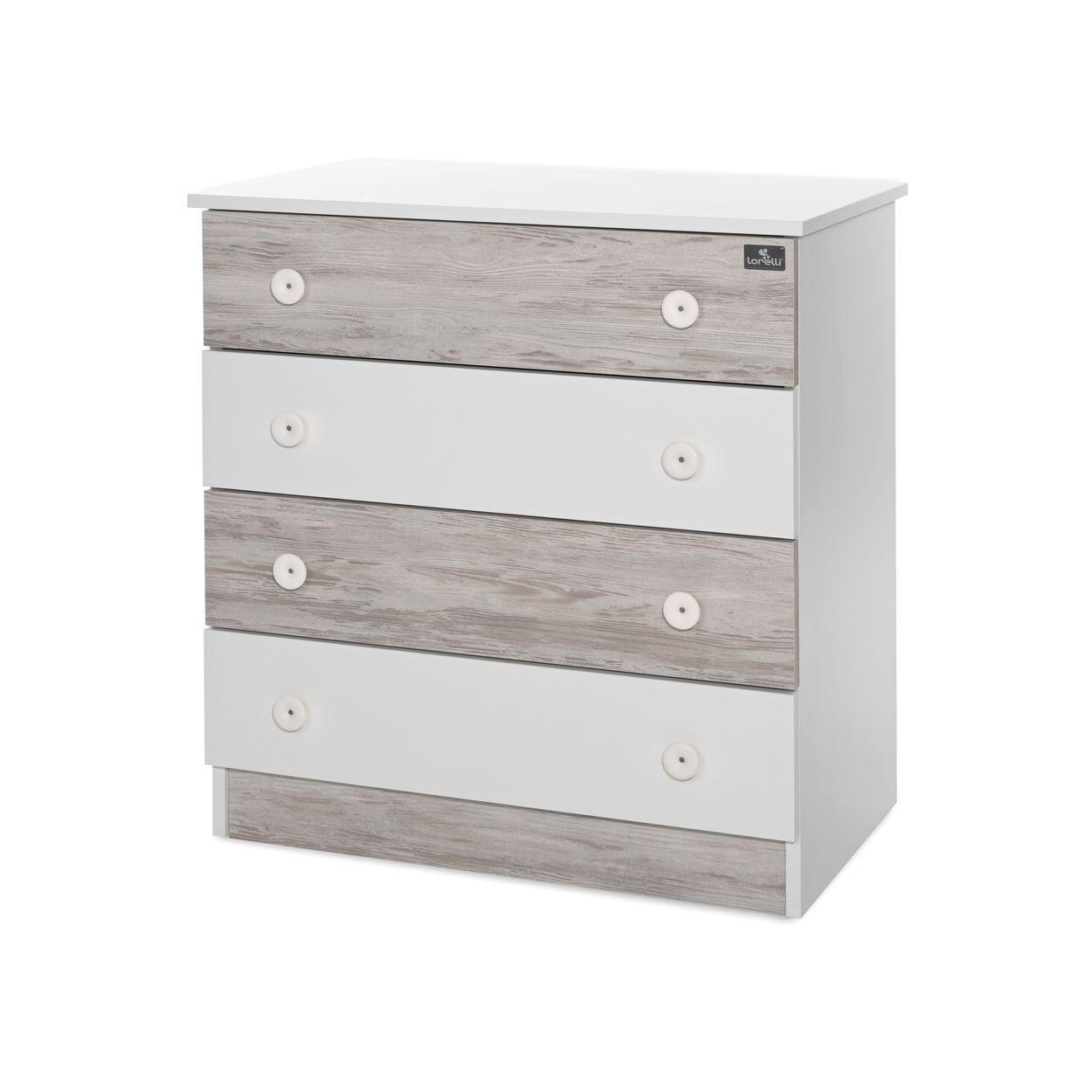 KOMMODE Dresser weiß grau 81 x 50 cm, 4 große Schubladen, Melamin-Spanplatte, Kinderzimmer - Grau, Holzwerkstoff (50/86/81cm) - Lorelli