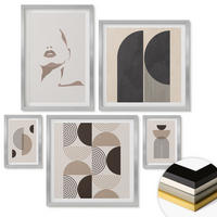 WANDBILDER 5er Set - 50x50 cm & 20x30 cm & 40x60 cm Silberner Rahmen - Abstrakte Gesichtsformen - Silberfarben, Kunststoff (40/60cm) - ArtPrintCave
