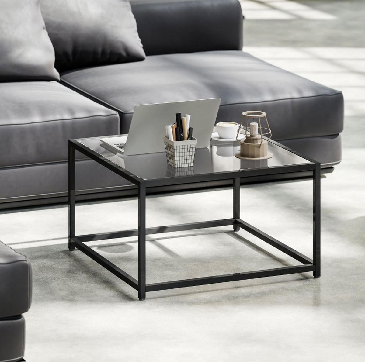 COUCHTISCH aus gehärtetem 68x68x39 cm Glas und Stahl 68x68x39 cm Schwarz - Schwarz, Glas (68/68/39cm) - IVMEU