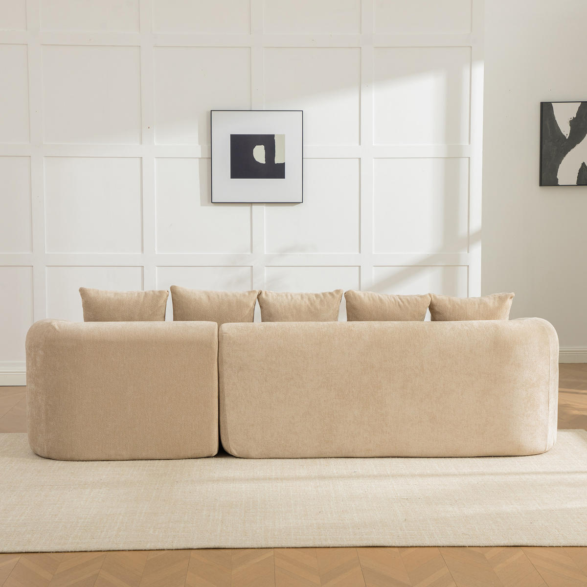 ECKSOFA Chenille Hellkhaki mit Kissen - Hellbraun, Textil (270/172cm) - WISHDOR