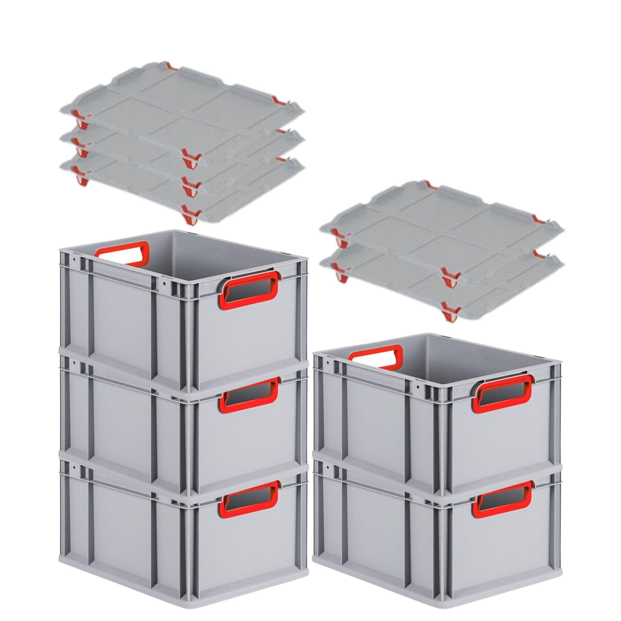 EUROBOX 5x Nextgen Color Mit Auflagedeckel 22x30x40cm Griffe Rot Offen - Rot, Kunststoff (30/22/40cm) - PROREGAL