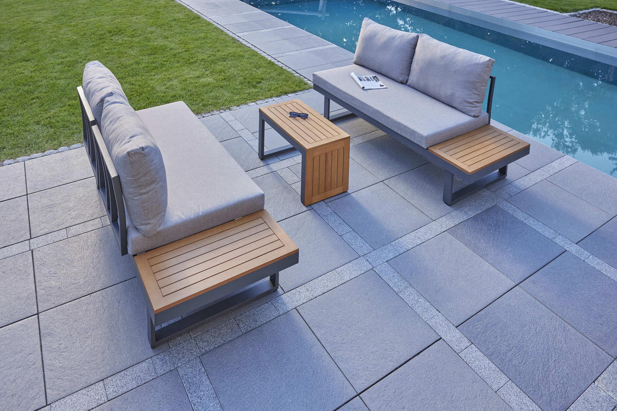 LOUNGESET 3tlg. Nairobi, Aluminium,Akazie - Anthrazit/Grau, Metall - dasmöbelwerk