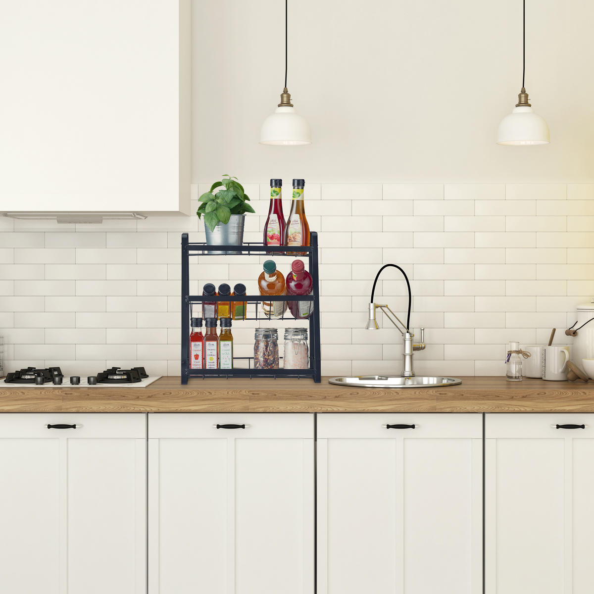 GEWÜRZREGAL - Schwarz, Metall (35/38/18.5cm) - Relaxdays