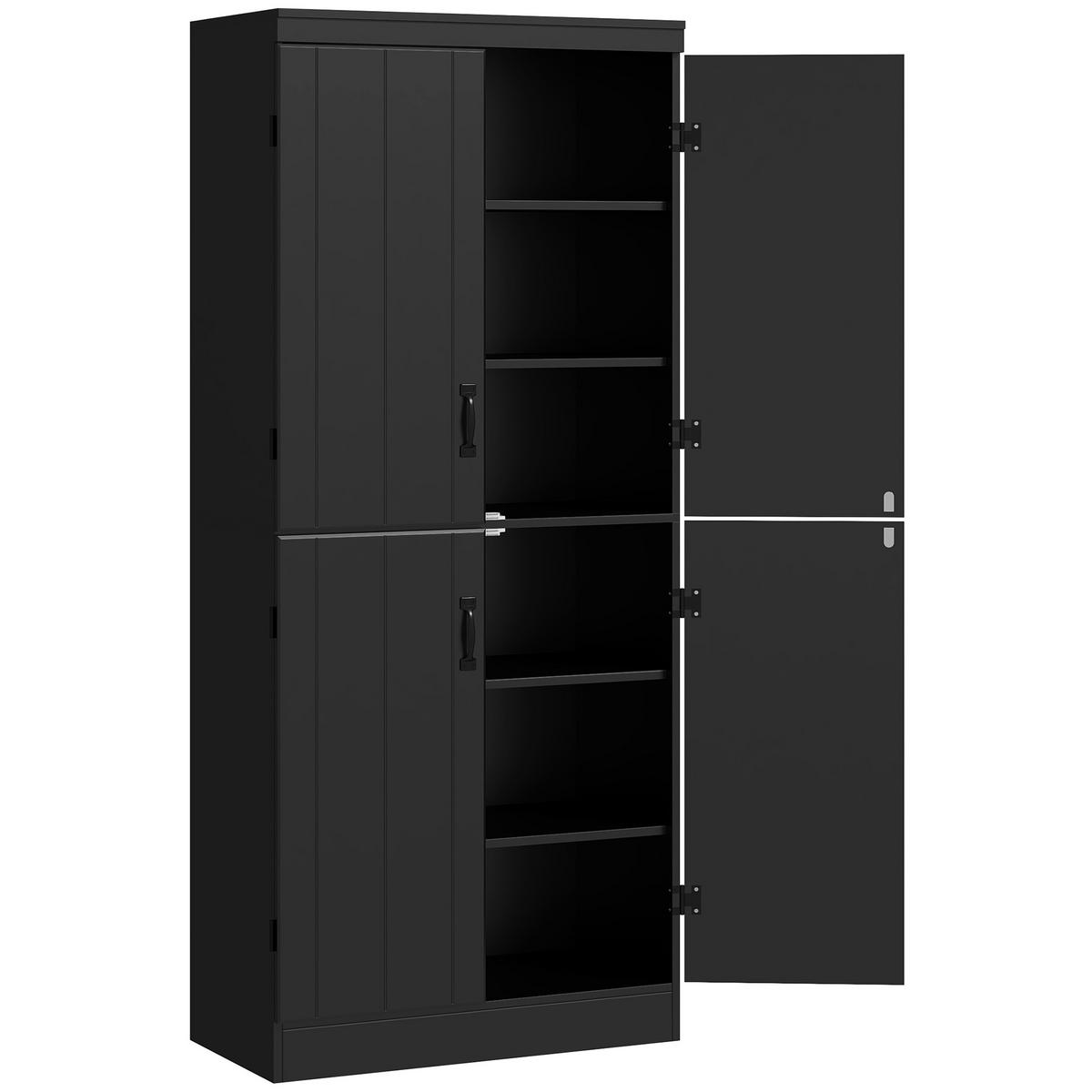 HIGHBOARD DE-11215 4 Türen & 6 Ebenen mit verstellbaren Böden Schwarz - Schwarz, Holzwerkstoff (40/176.7/76cm) - ComfortXL
