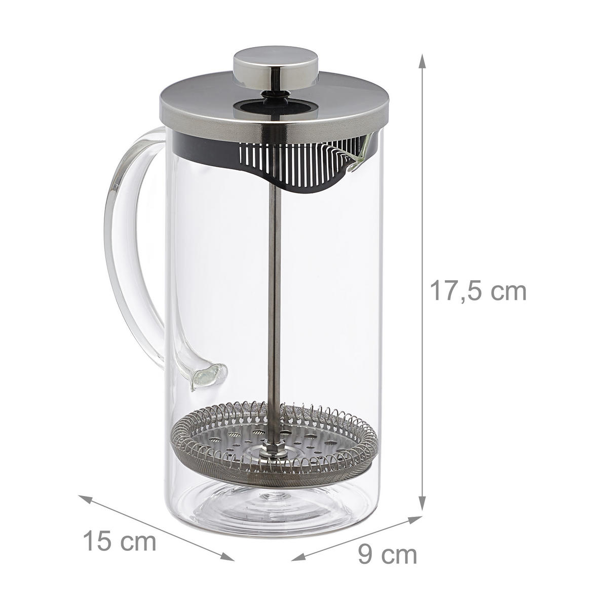 KAFFEEBEREITER - Transparent, Glas/Metall (15/17.5/9cm) - Relaxdays