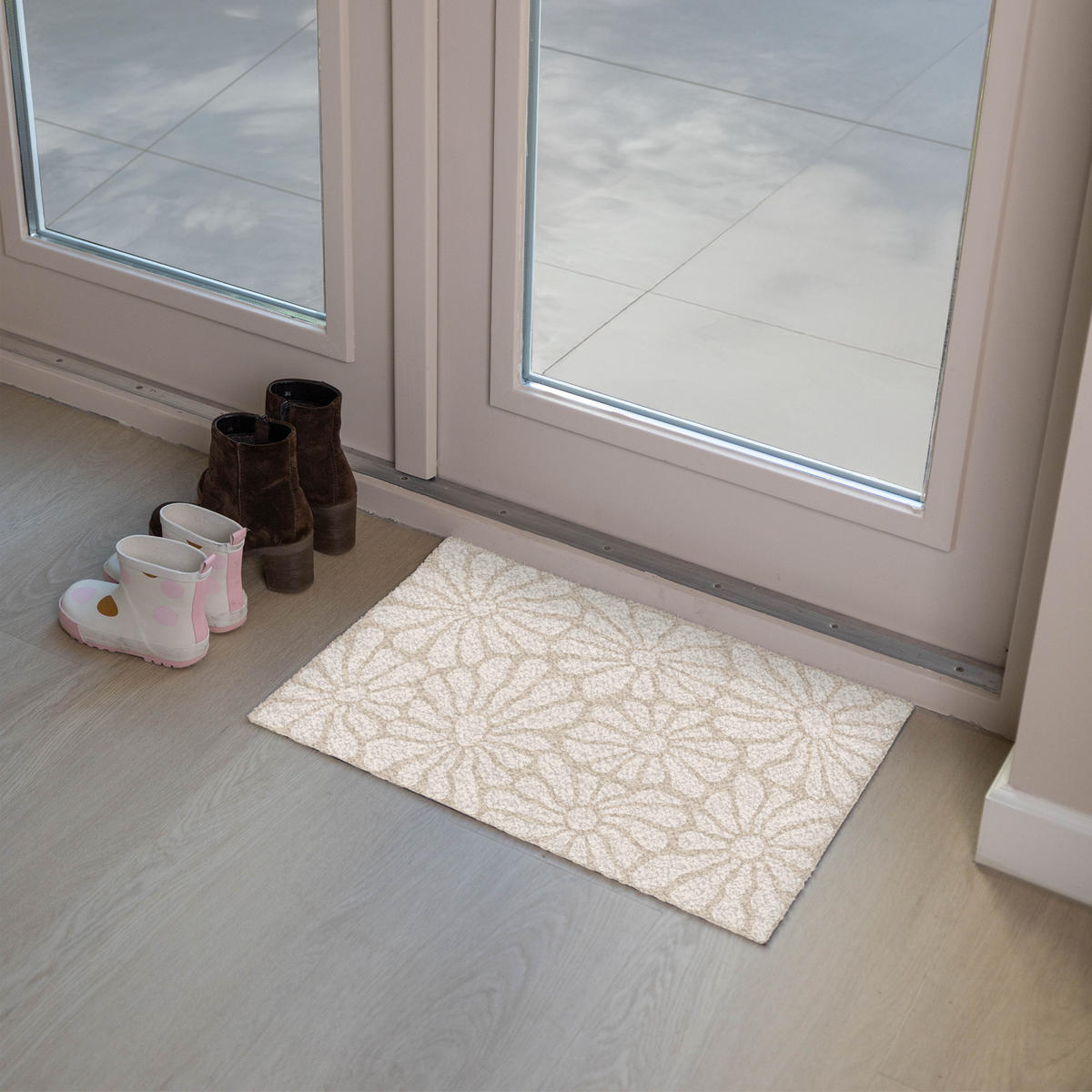 FUSSMATTE Floral - Druck - Beige - Braun - Minimalistisch 60x40 cm - Sandfarben, Kunststoff (60/0.4cm) - MuchoWow