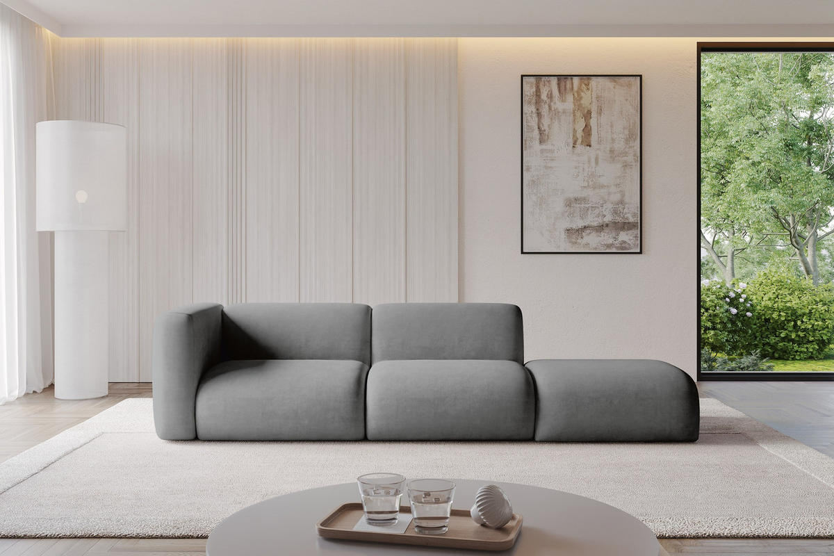 SOFA Ottomane Links MIRA-S3 296x89x70 Grau Velours - Schieferfarben/Schwarz, Holzwerkstoff/Kunststoff (296/70/89cm) - ALTDECOR
