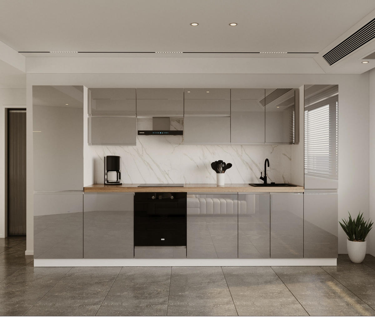 KÜCHENINSEL 360 cm - Aspen KA22-M360 - Grau/Hochglanz - Grau, Holz/Holzwerkstoff (360/212/58cm)