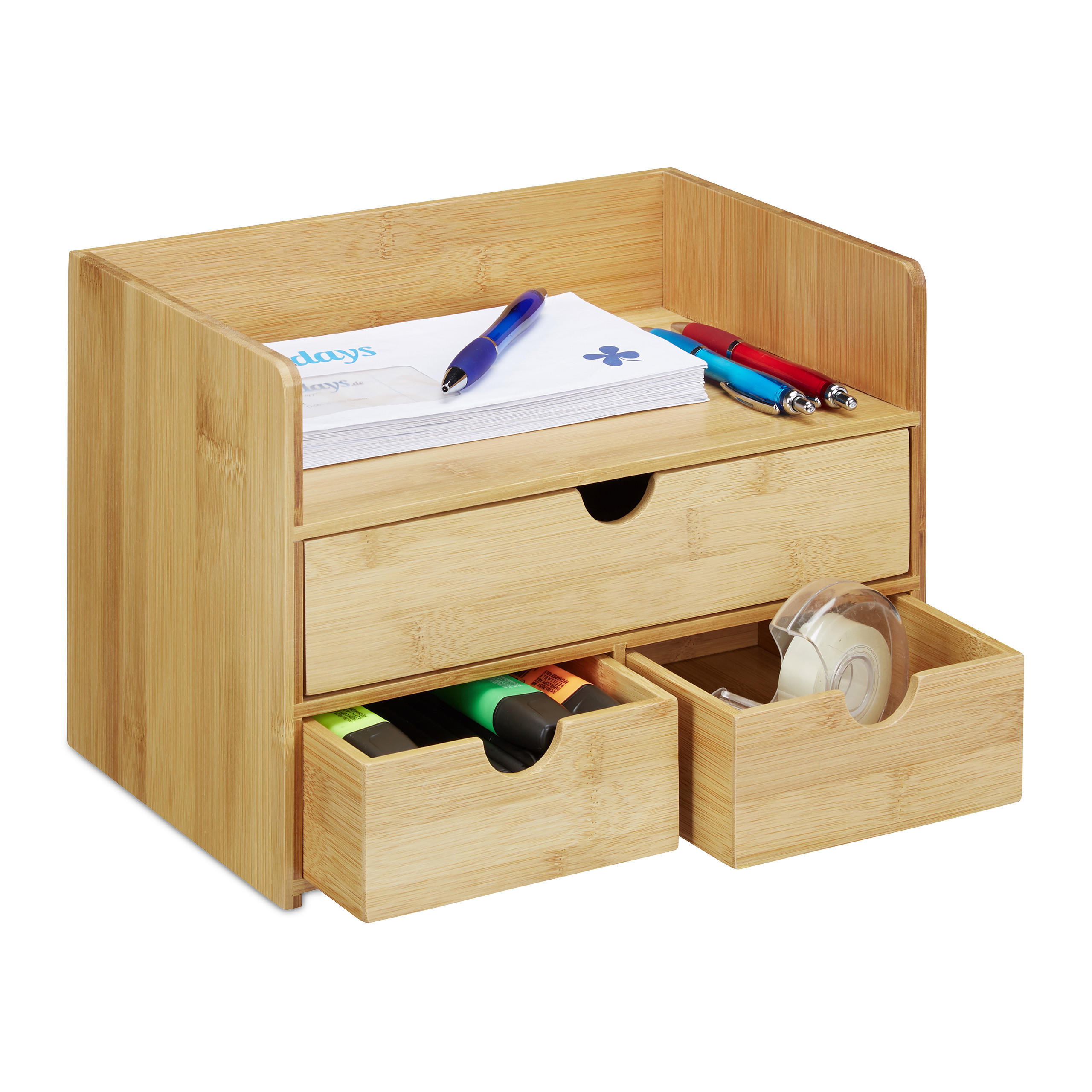 SCHREIBTISCH-ORGANIZER - Hellbraun, Holz (20/30/21cm) - Relaxdays