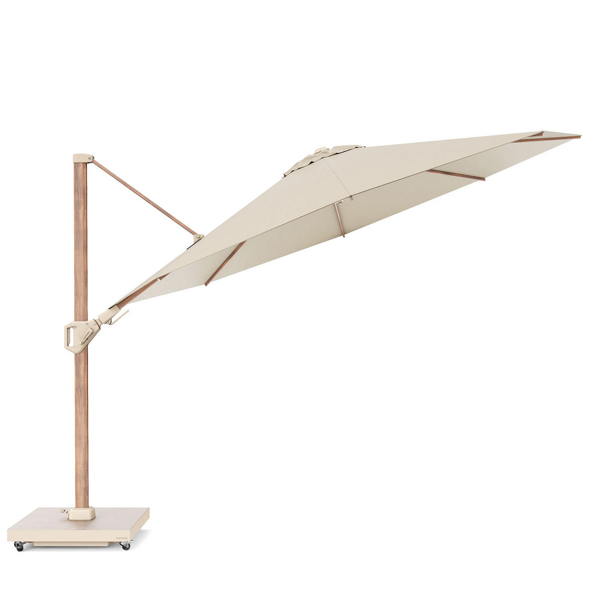 AMPELSCHIRM rund 3.5 m Challenger T² Premium 360° kippbar natur/teak - Creme, Metall (350/350cm) - Platinum