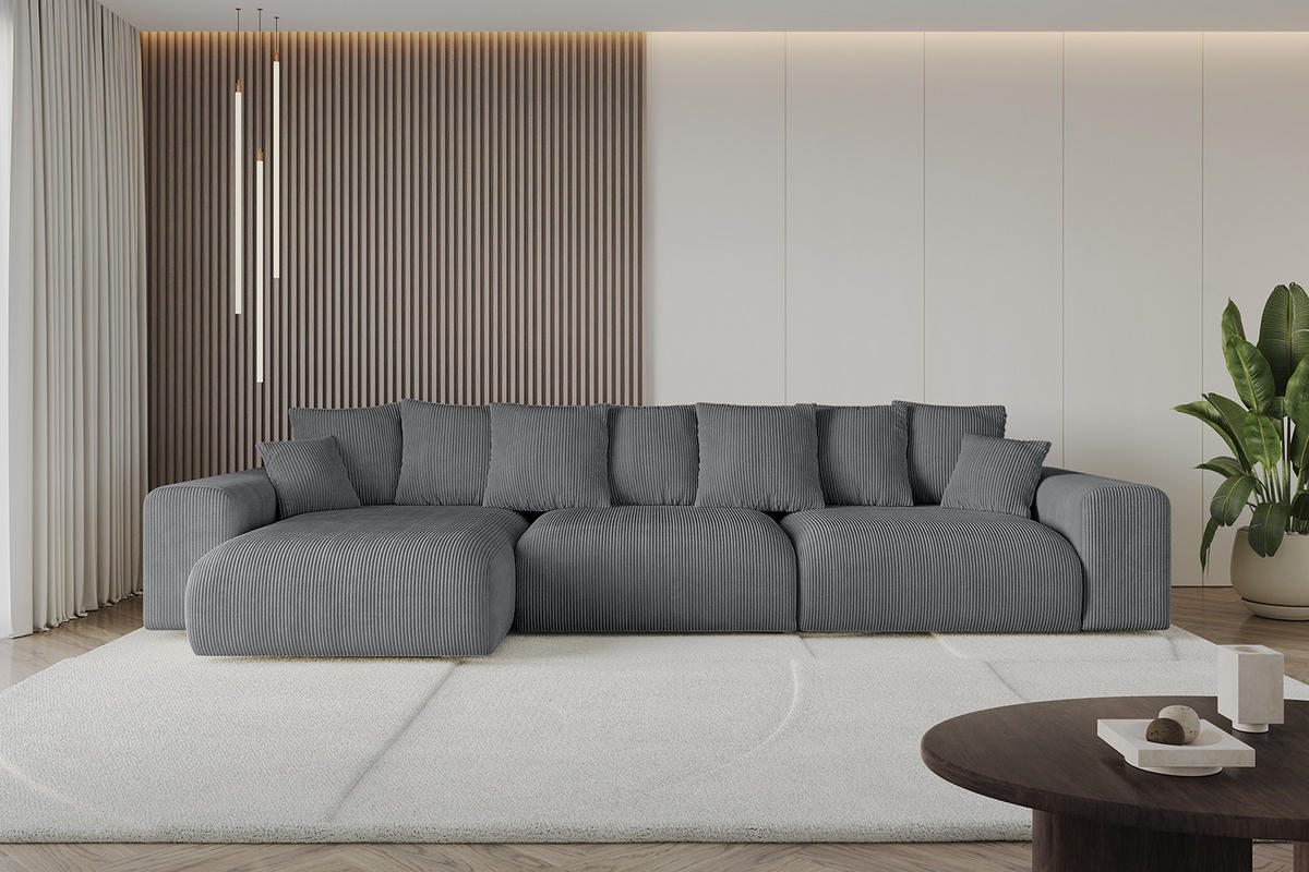 ECKSOFA Ottomane links ESKAR-L 364x176x84 Dunkelgrau Cord - Dunkelgrau/Schwarz, Holzwerkstoff/Kunststoff (364/176cm) - ALTDECOR