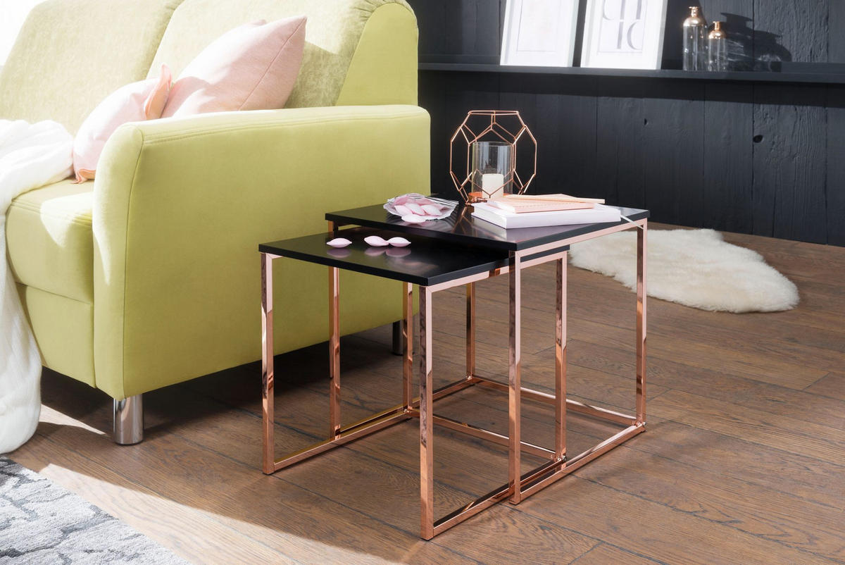 COUCHTISCH 2er Set Metallgestell Glas MDF-Platte TRONTO, Bronze 40x40x42 cm - Bronzefarben, Holz/Metall (40/40/42cm) - KADIMA DESIGN