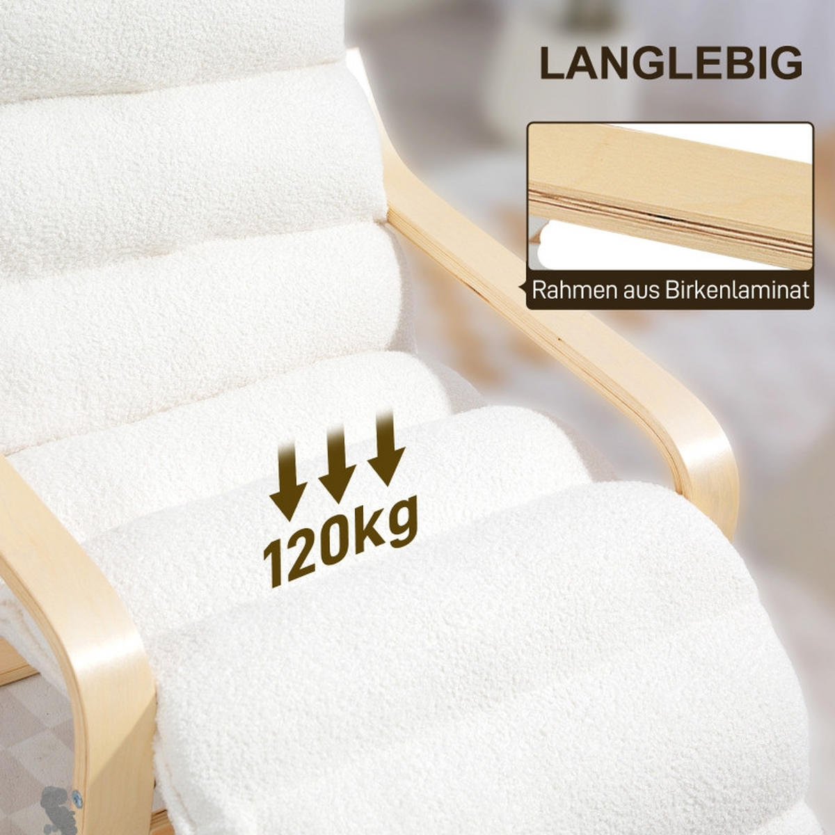 SESSEL 67/93-114/105 cm, verstellbares Fußteil, Sherpa-Fleece, Weiß - Weiß, Kunststoff (67/105/114cm) - Redom