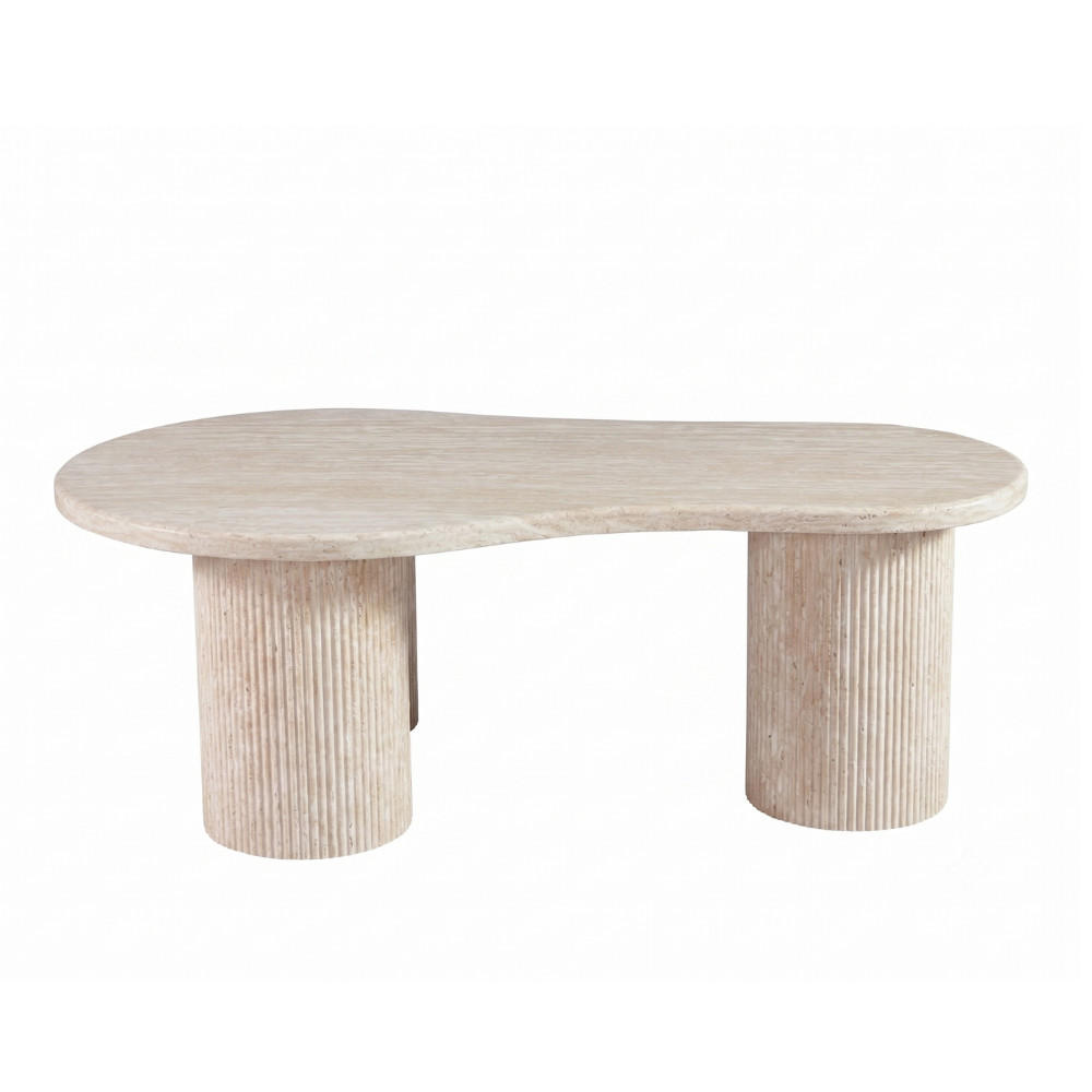 COUCHTISCH Lucano mit massiver Travertin Tischplatte und Tischbeinen in Säulenstil 140cm - Beige, Stein (80/140/45cm) - alesvelt