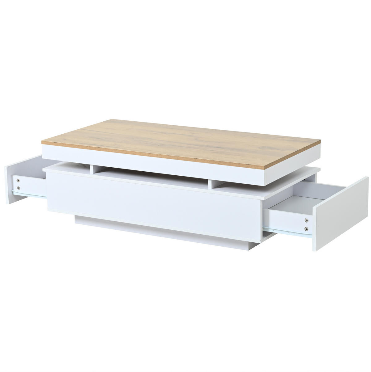 COUCHTISCH mit 2 Schubladen 100 x 50 x 35 cm Weiß Holzoptik mit LED - Weiß, Holzwerkstoff (100/50/35cm) - Meubliv