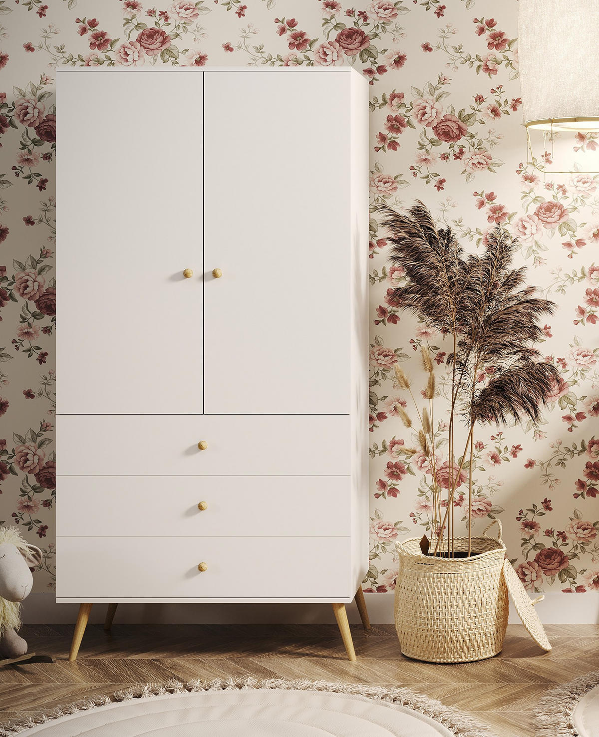 KLEIDERSCHRANK Ikon Weiß, zweitüriger Kleiderschrank mit Schubladen - Weiß, Holzwerkstoff (100/202/52cm) - Bettso