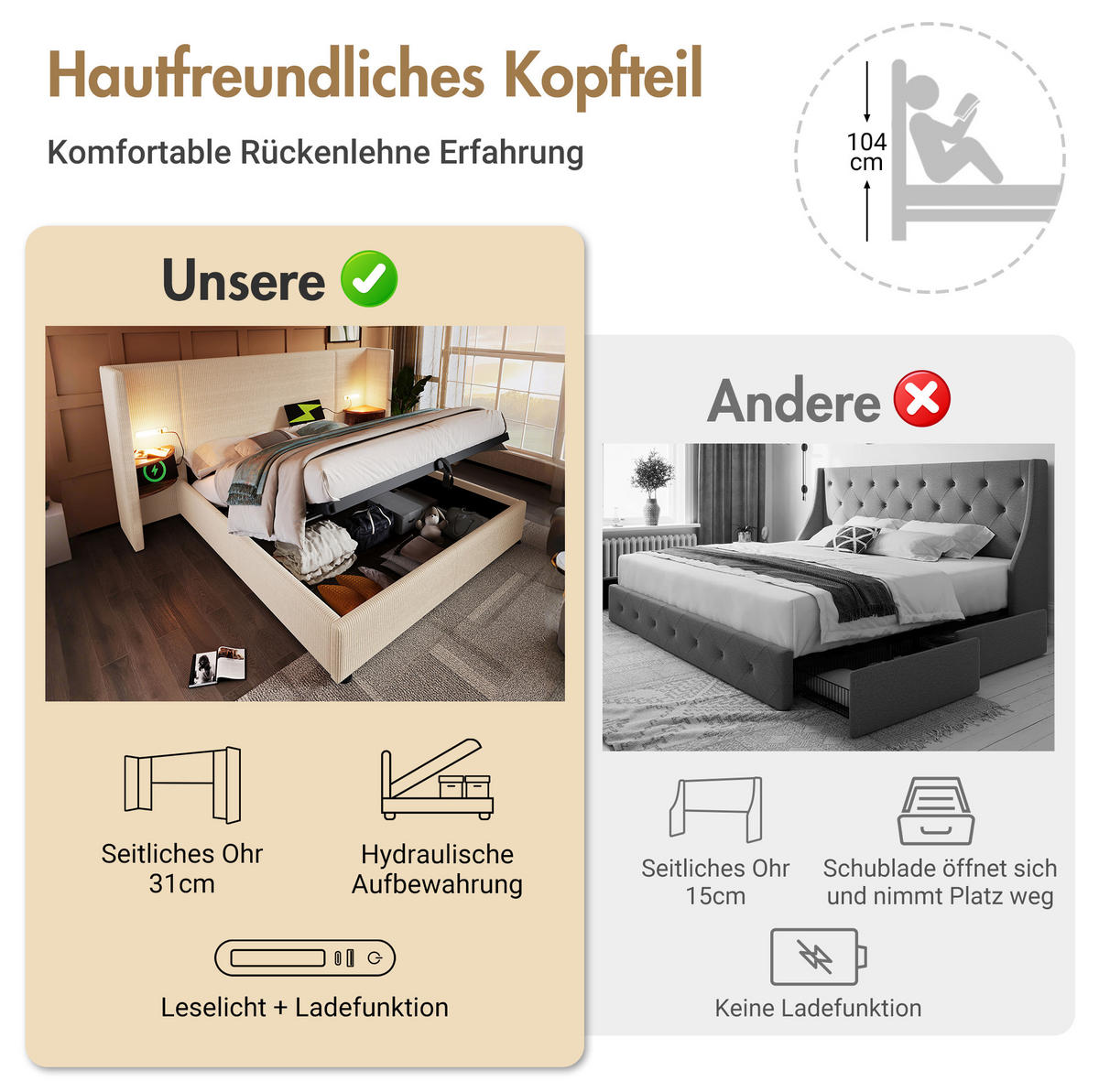 POLSTERBETT 180/200 cm Beige-Weiß aus Cordstoff mit Stauraum - Beige, Textil (180/200cm) - OKMYHOME