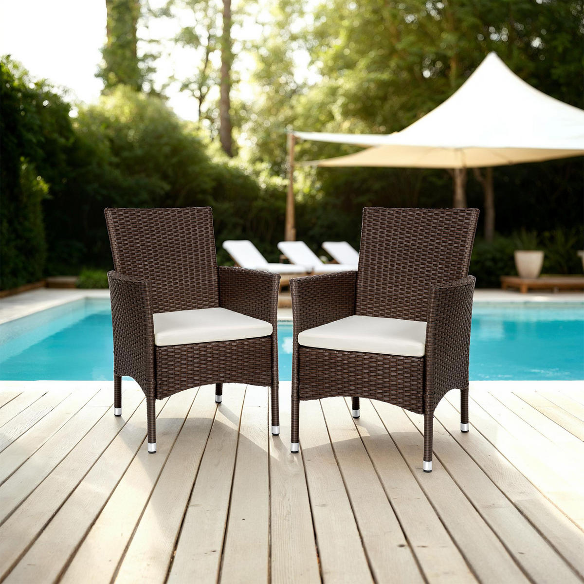 RATTANSTUHL 2er Set Nantes,59 x 57 x 85 cm,braun/beige - Beige/Braun, Kunststoff (57/85/59cm) - tectake