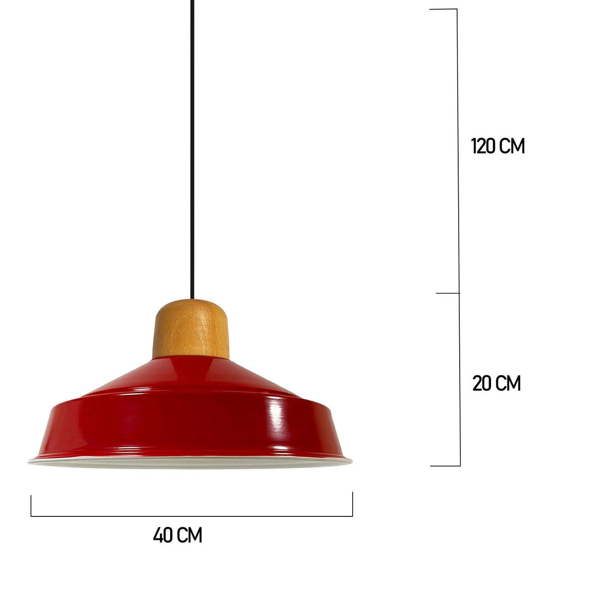 PENDELLEUCHTE Asletl 40/20 cm - Rot, Holz/Metall (40/20cm) - Bamyum