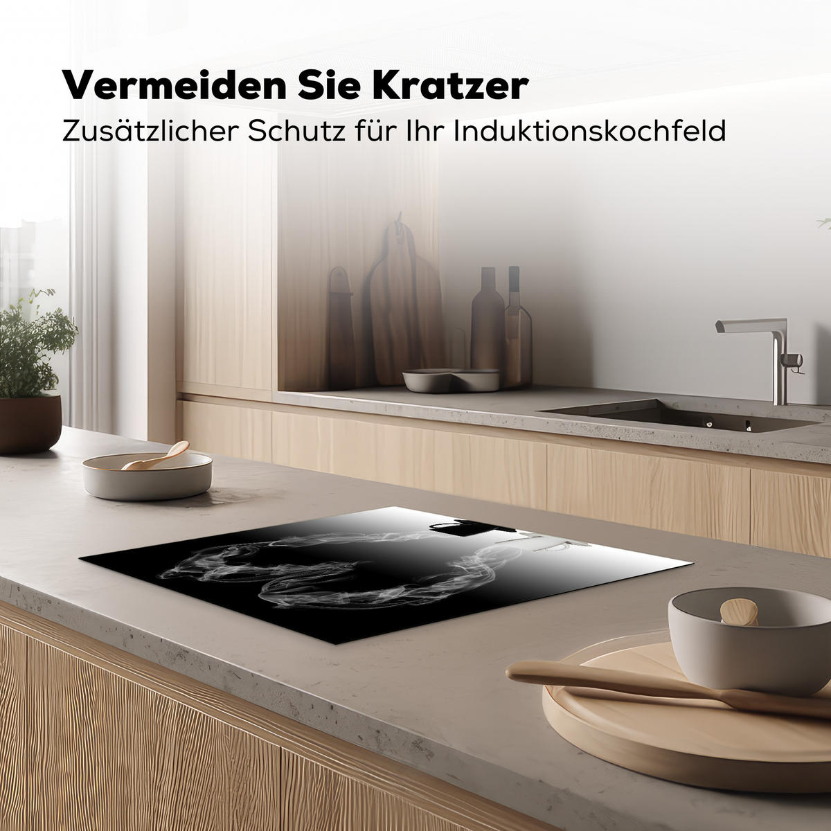 HERDABDECKPLATTE Kaffee - Herz - Schwarz und weiß - Tassen 58x51 cm - Weiß, Kunststoff (58.3/51.3/0.2cm) - MuchoWow