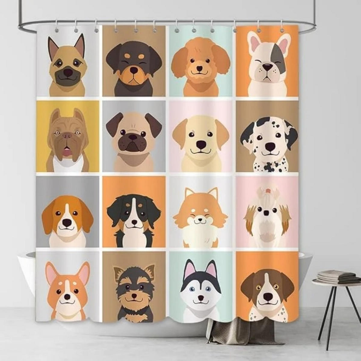 DUSCHVORHANG Bunt Hund niedlich Stoff mit Haken für Badewanne - Gelb, Textil (180/180cm) - MCBOSON