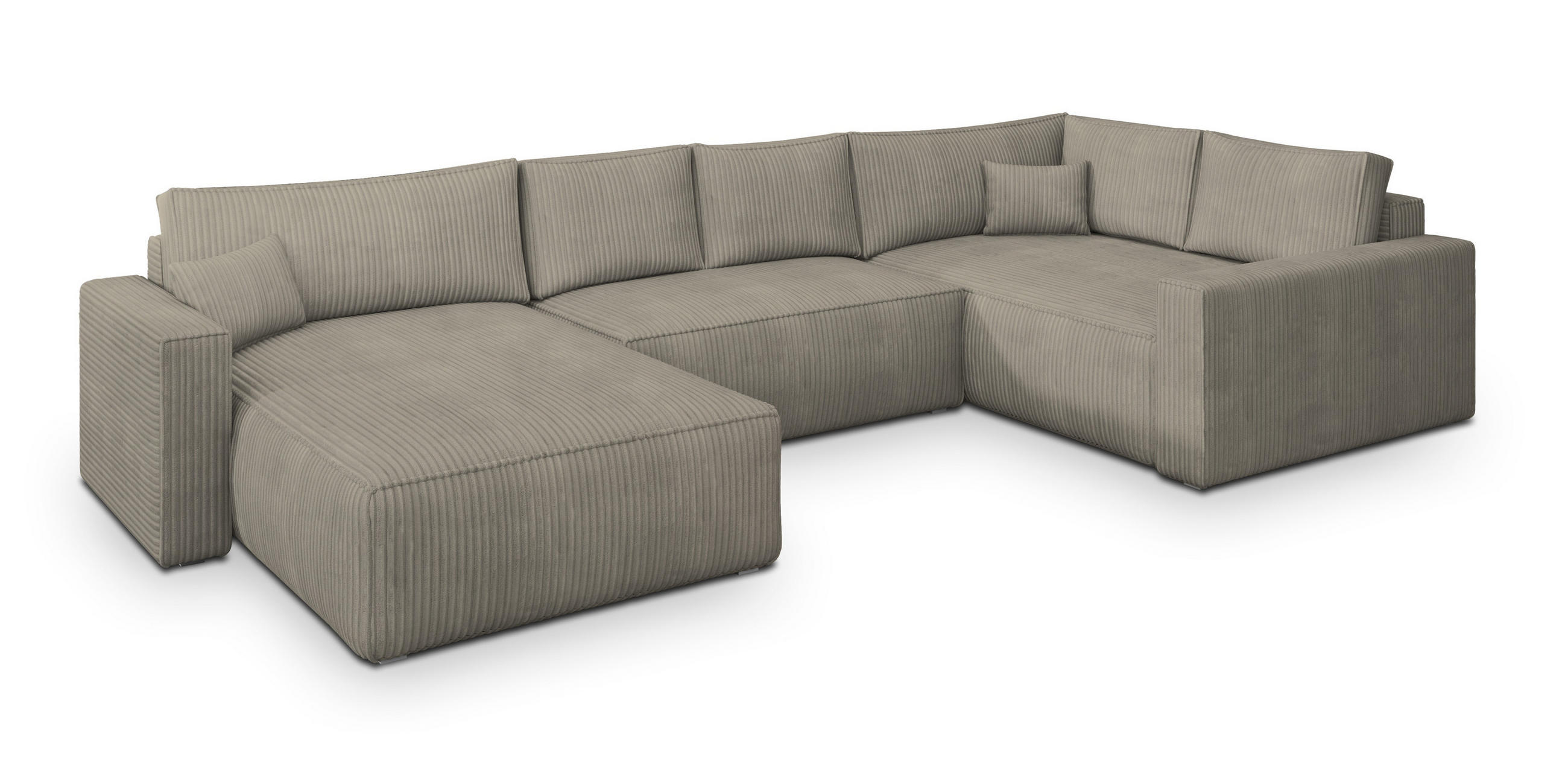 WOHNLANDSCHAFT VELAMI R-S Beige Kordstoff mit Schlaffunktion - Beige, Holz (365/83/194cm) - MASSENO