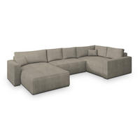 WOHNLANDSCHAFT VELAMI R-S Beige Kordstoff mit Schlaffunktion - Beige, Holz (365/83/194cm) - MASSENO