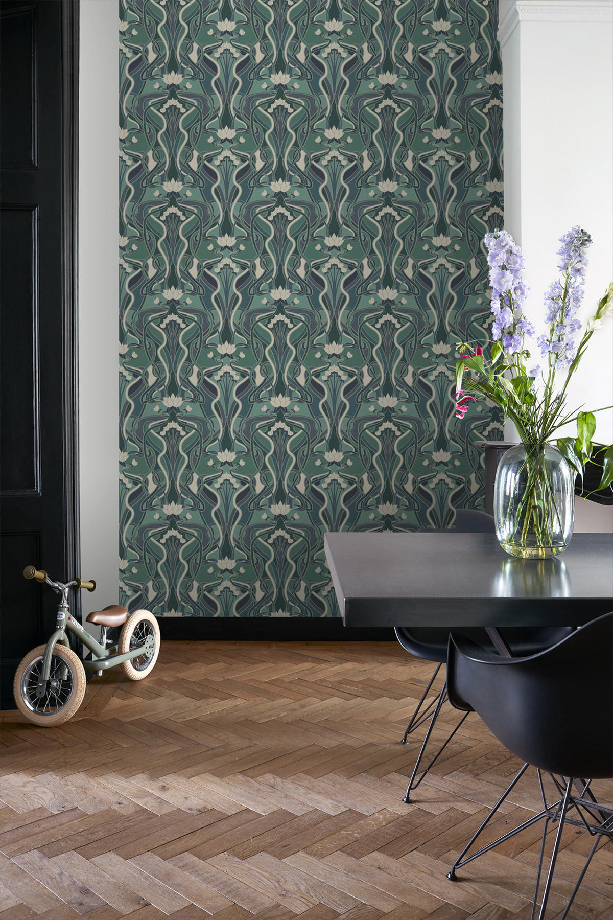 TAPETE Blumenmuster im Jugendstil 50 x 900 cm - Blau, Papier (50/900cm) - ESTAhome