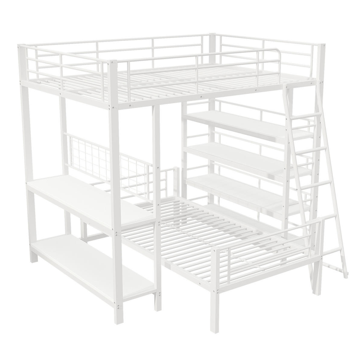 HOCHBETT 140/200 cm Weiß Multifunktionsbett mit Ablagefächern mit Matratze - Weiß, Metall (140/200cm) - OKWISH