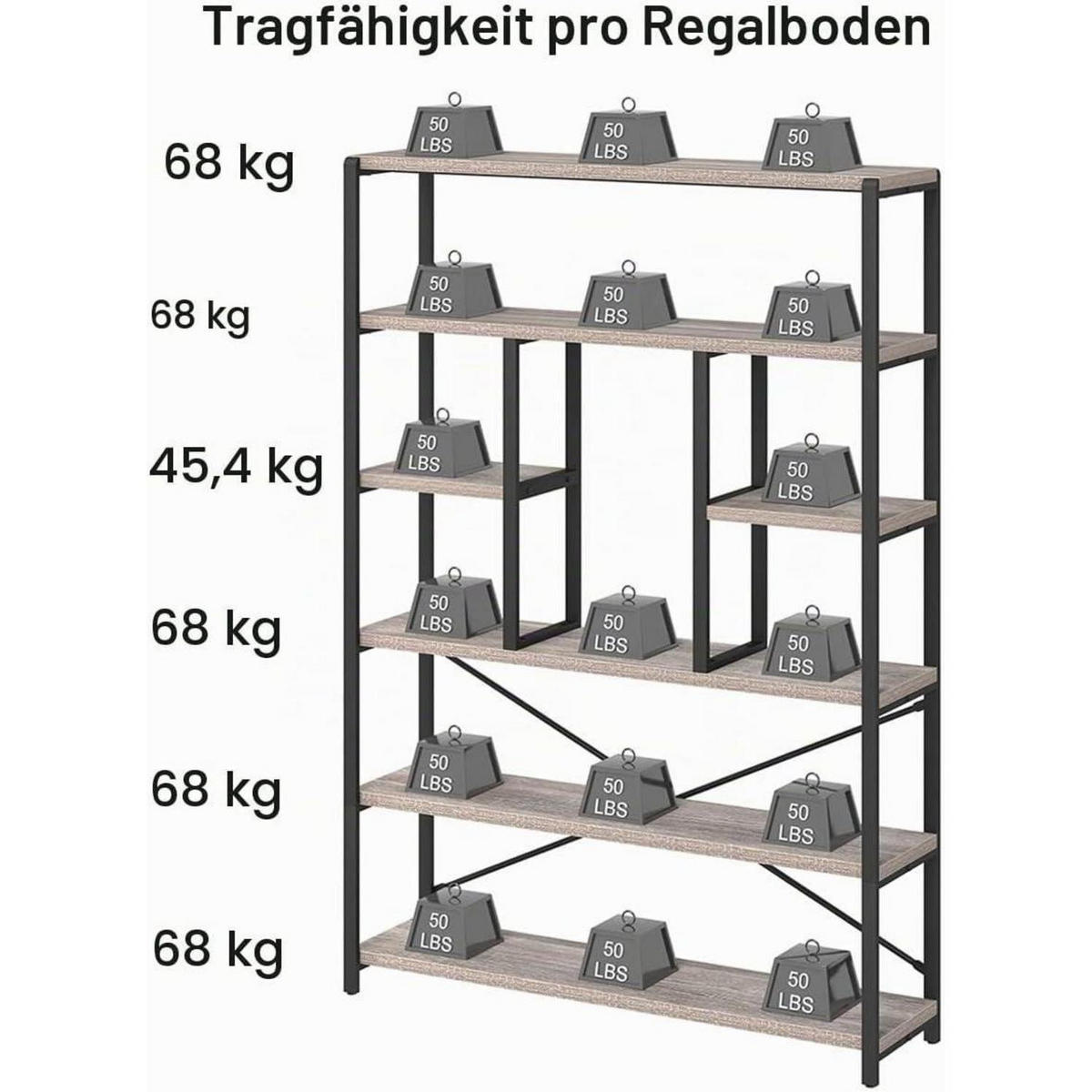 BÜCHERREGAL Industrial Chic Hellgraue Eiche - Grau, Metall (120/180/30cm)