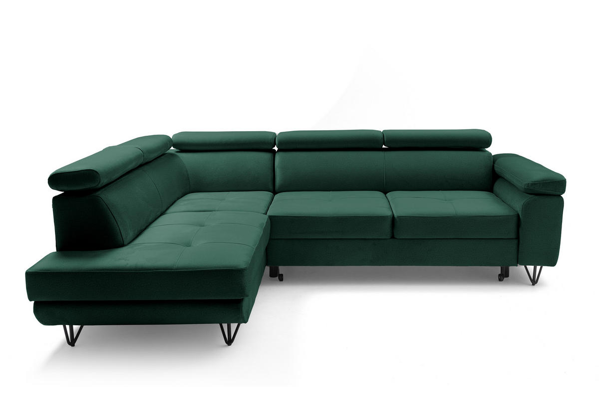 ECKSOFA JUNIOR L Links mit Schlaffunktion 194x128 Velours Dunkelgrün - Dunkelgrün/Schwarz, Holz/Textil (249/184cm) - Muffo