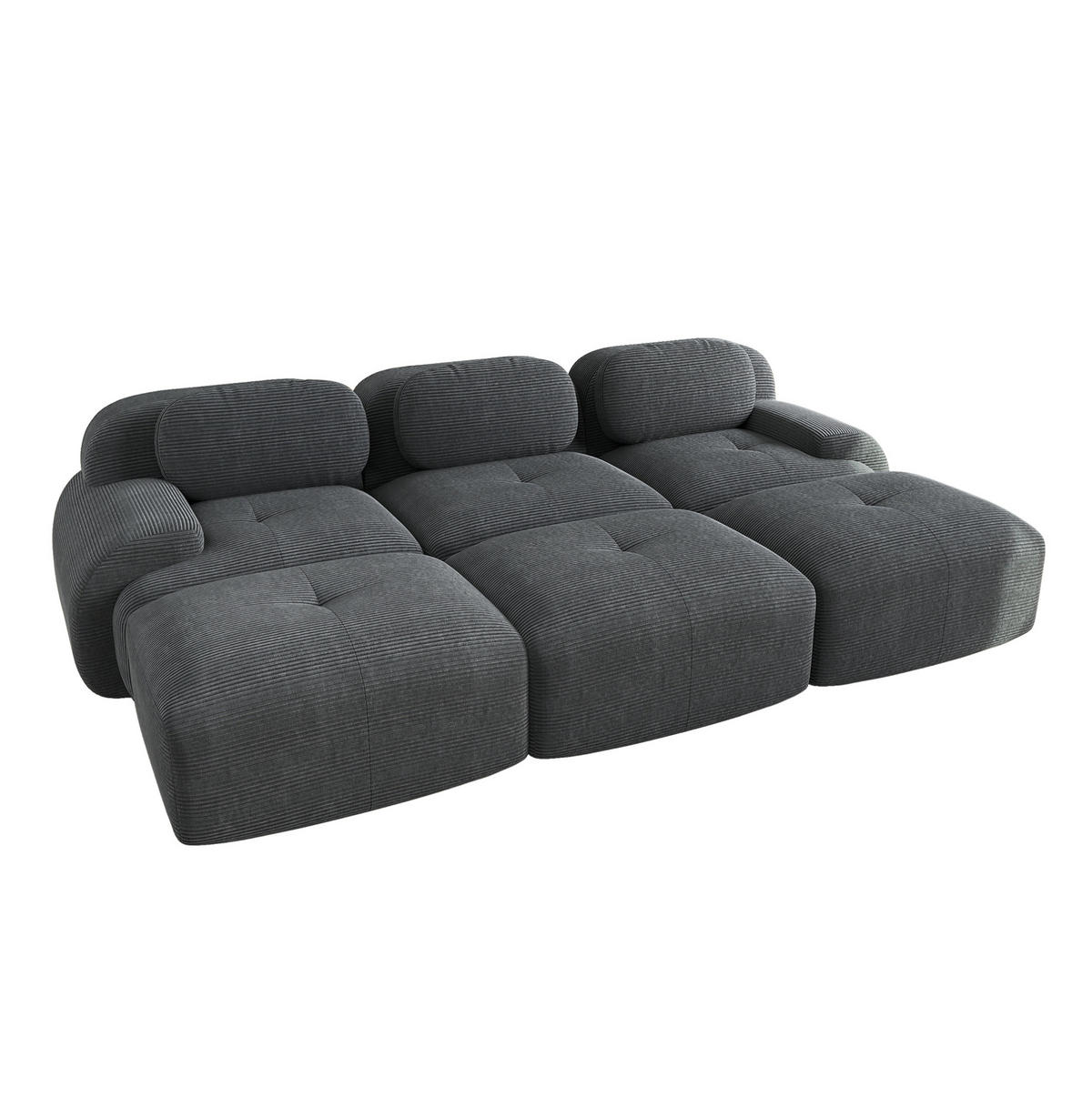 3-STIZER Sofa rahmenlos mit 32D-Hochdichteschaum, geschwungenen Armlehnen und Cordstoff, Grau - Grau, Textil (298/75/178cm) - Redom