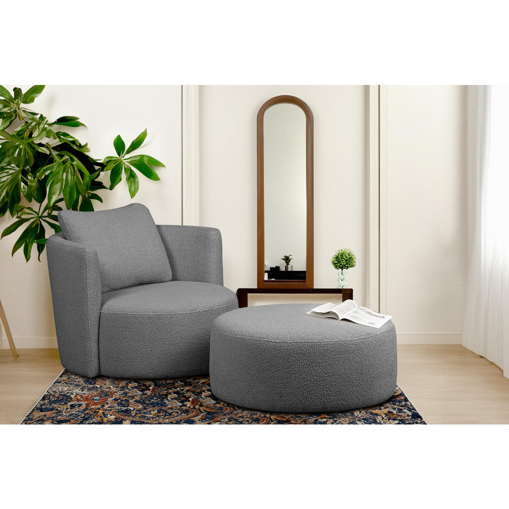 Thumbnail - Konsimo® Sitzhocker, Dunkelgrau, Textil, Rund, 80x36x80 cm, Hergestellt in Europa, Wohnzimmer, Hocker, Poufs