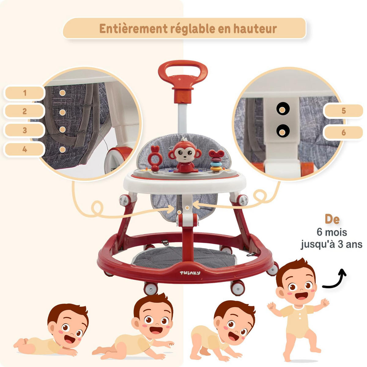 LAUFLERNWAGEN mit Spielset & Bodenmatte Rot - Rot, Kunststoff (70/70cm) - Twinky