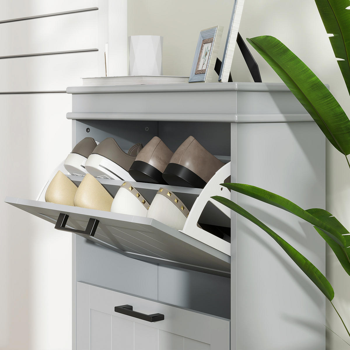 SCHUHSCHRANK DE-15039 2 Klapptüren mit verstellbaren Böden Grau - Grau, Holzwerkstoff (54/82.5/24cm) - ComfortXL
