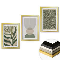 WANDBILDER 3er Set - 20x30 cm Goldrahmen - Geometrische Blattformen - Goldfarben, Kunststoff (20/30cm) - ArtPrintCave
