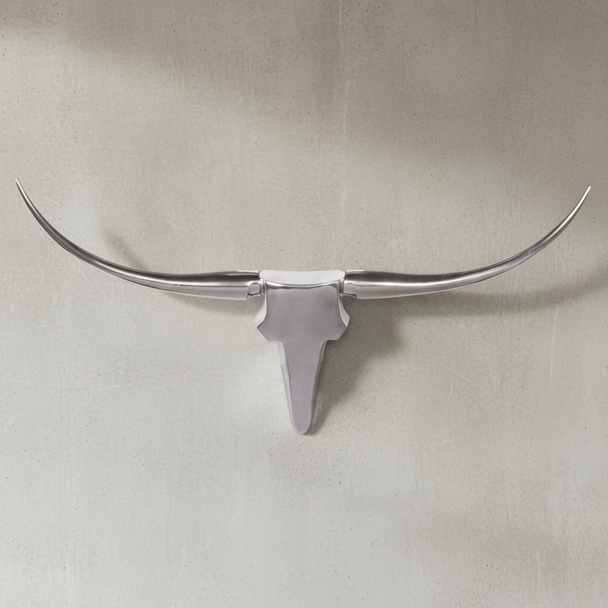 WANDDEKO Bull Geweih aus Aluminium 125 cm Breite, Silber 100x5x35 cm - Silberfarben, Metall (100/35/5cm) - KADIMA DESIGN