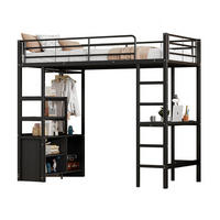 HOCHBETT 90/200 cm, Schwarz mit Schreibtisch, Steckdose und USB - Schwarz, Metall (90/200cm) - MIVRAY