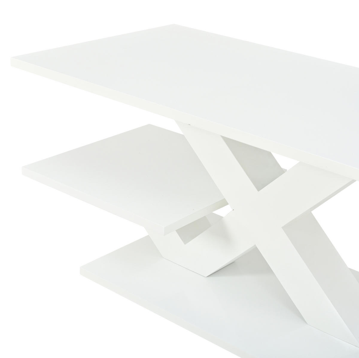 COUCHTISCH aus MDF 100x48x45 cm Weiß Hochglanz mit 2 Ablageflächen und X-Gestell - Weiß, Holzwerkstoff (100/48/45cm) - IVMEU