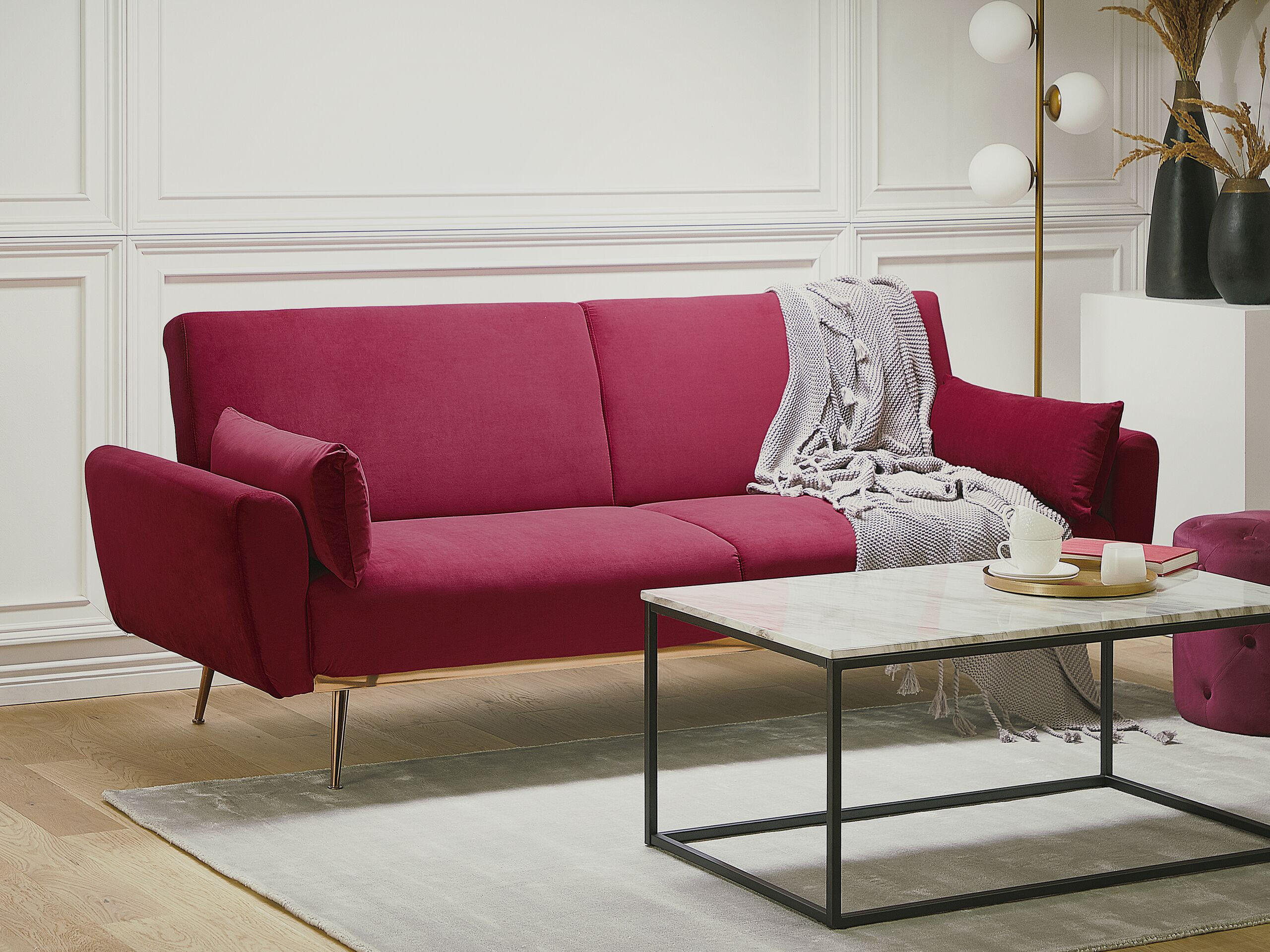 3-SITZER-SCHLAFSOFA Samtstoff Burgunderrot Eina - Dunkelrot, Textil (210/86/81cm) - Beliani