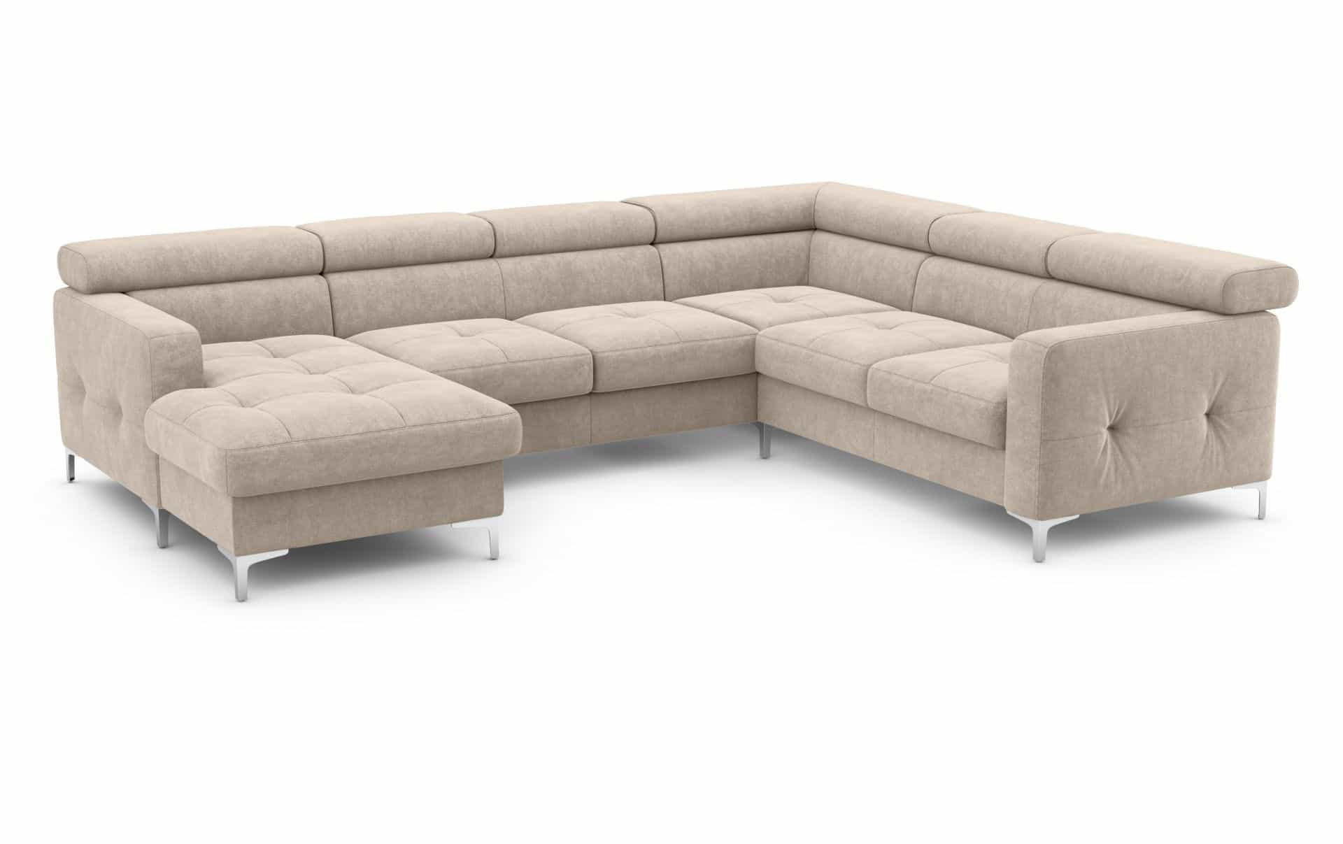 WOHNLANDSCHAFT mit Schlaffunktion und Bettkasten - Chromfarben/Beige, Holz/Textil (240/74/304cm) - Cotta